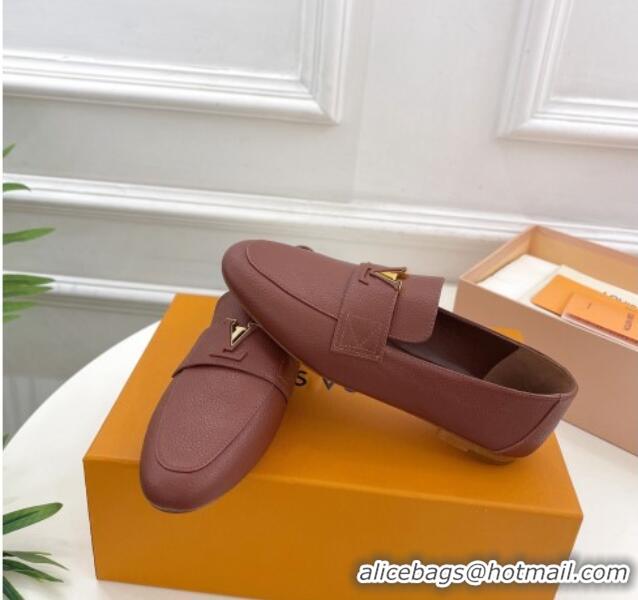 Good Looking Louis Vuitton LV Capri Loafers in Grained Leather Dark Brown 104004