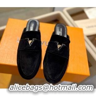 Unique Style Louis Vuitton LV Capri Mules Flat in Suede Black 1104005