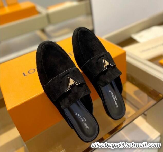 Unique Style Louis Vuitton LV Capri Mules Flat in Suede Black 1104005