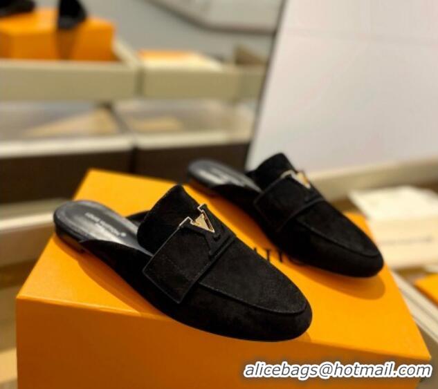 Unique Style Louis Vuitton LV Capri Mules Flat in Suede Black 1104005