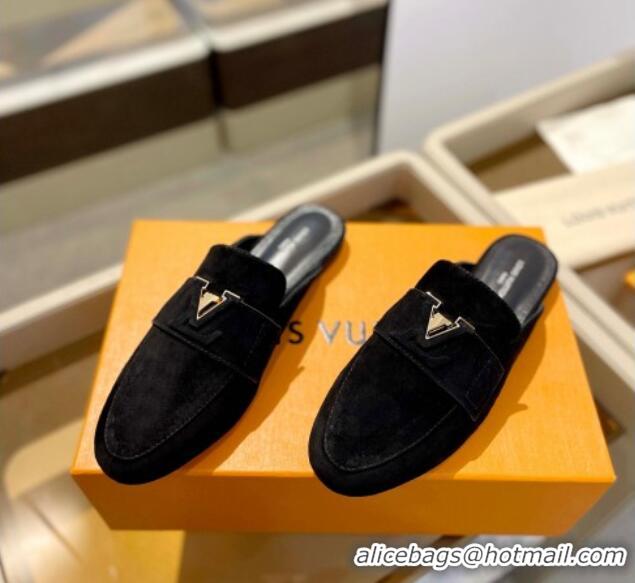 Unique Style Louis Vuitton LV Capri Mules Flat in Suede Black 1104005