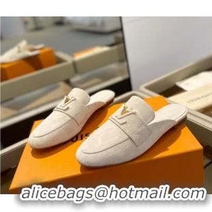 Durable Louis Vuitton LV Capri Mules Flat in Suede White 104006