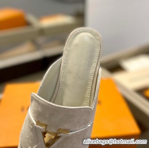 Durable Louis Vuitton LV Capri Mules Flat in Suede White 104006