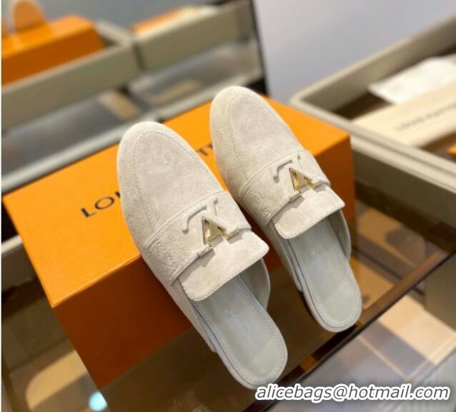 Durable Louis Vuitton LV Capri Mules Flat in Suede White 104006