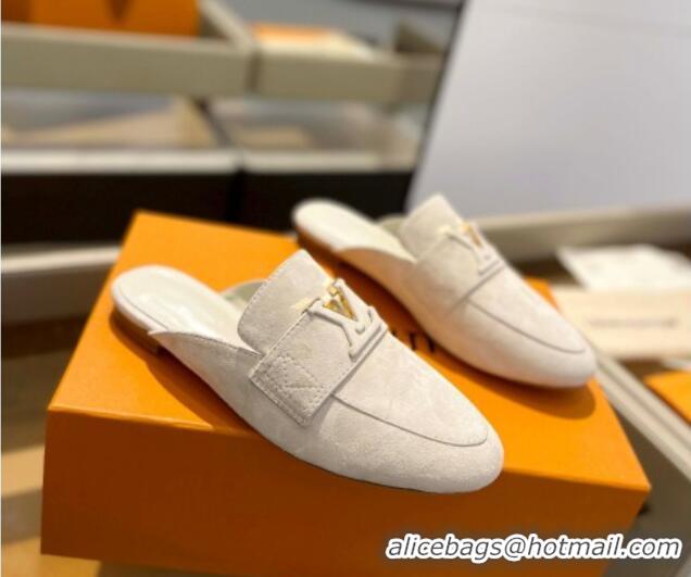 Durable Louis Vuitton LV Capri Mules Flat in Suede White 104006