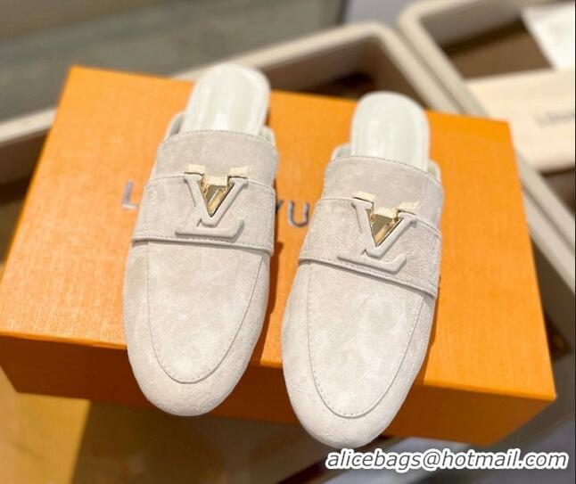 Durable Louis Vuitton LV Capri Mules Flat in Suede White 104006