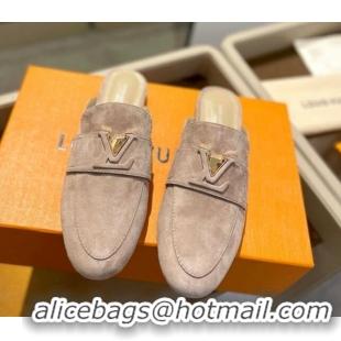 Top Design Louis Vuitton LV Capri Mules Flat in Suede Sand Beige 104007