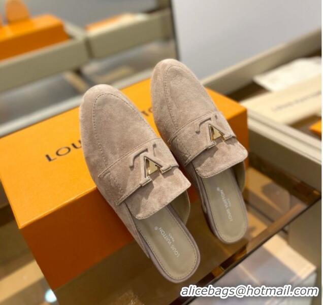 Top Design Louis Vuitton LV Capri Mules Flat in Suede Sand Beige 104007