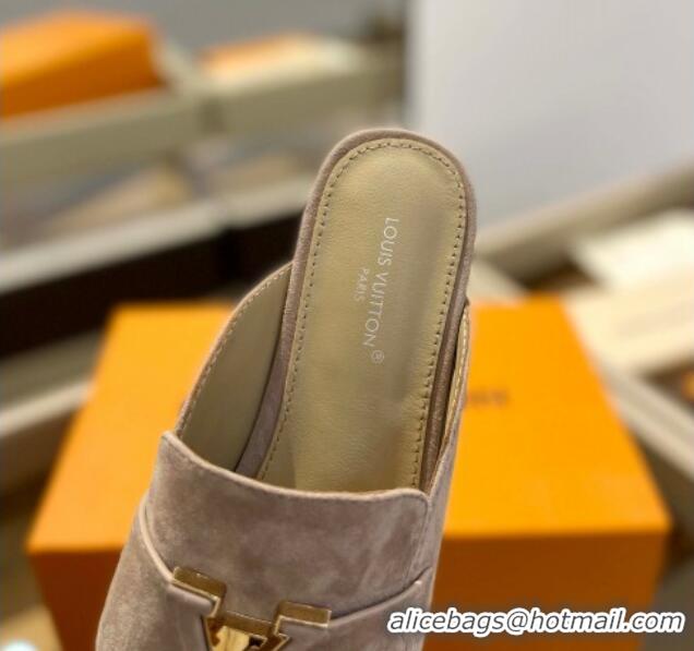 Top Design Louis Vuitton LV Capri Mules Flat in Suede Sand Beige 104007