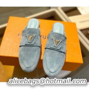 Pretty Style Louis Vuitton LV Capri Mules Flat in Suede Dusty Blue 104008