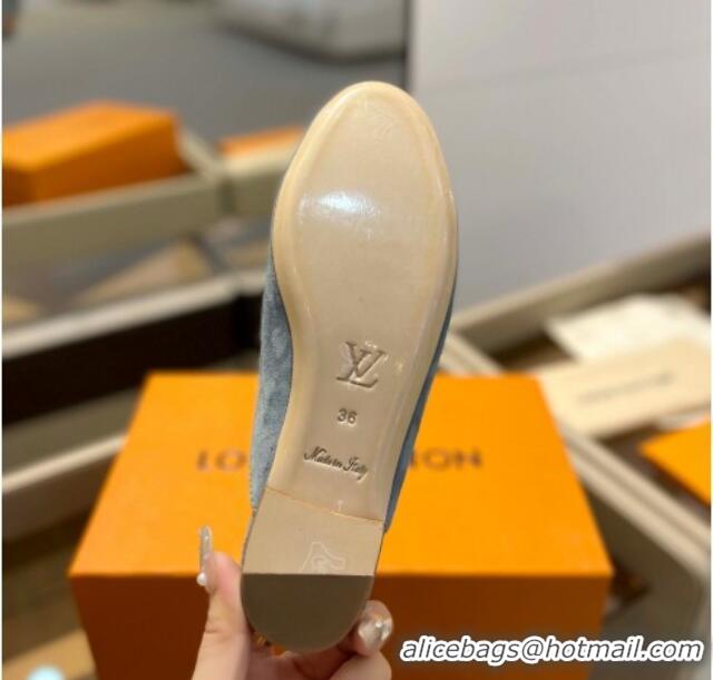 Pretty Style Louis Vuitton LV Capri Mules Flat in Suede Dusty Blue 104008