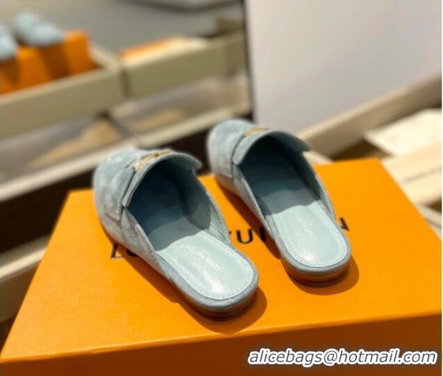 Pretty Style Louis Vuitton LV Capri Mules Flat in Suede Dusty Blue 104008