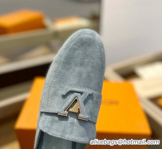 Pretty Style Louis Vuitton LV Capri Mules Flat in Suede Dusty Blue 104008