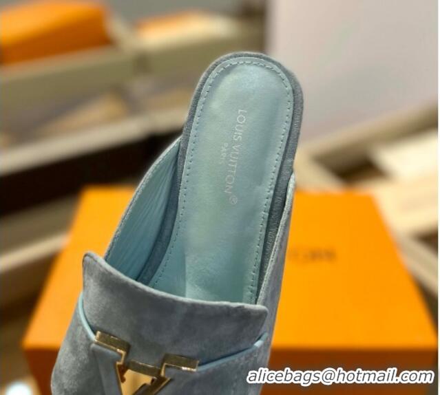 Pretty Style Louis Vuitton LV Capri Mules Flat in Suede Dusty Blue 104008