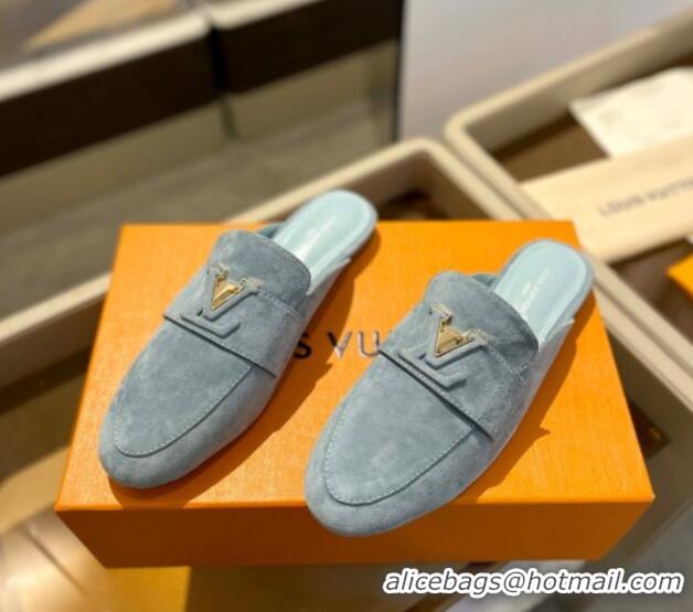 Pretty Style Louis Vuitton LV Capri Mules Flat in Suede Dusty Blue 104008