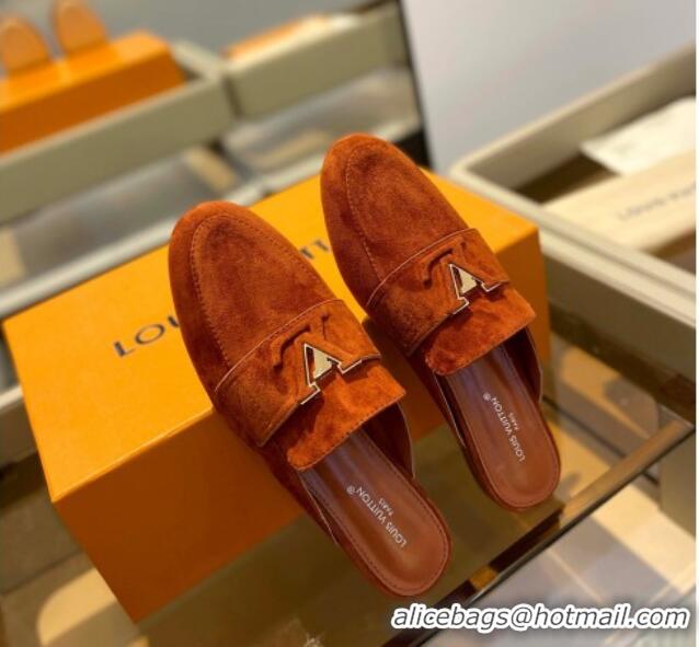 Top Grade Louis Vuitton LV Capri Mules Flat in Suede Dark Brown 104009