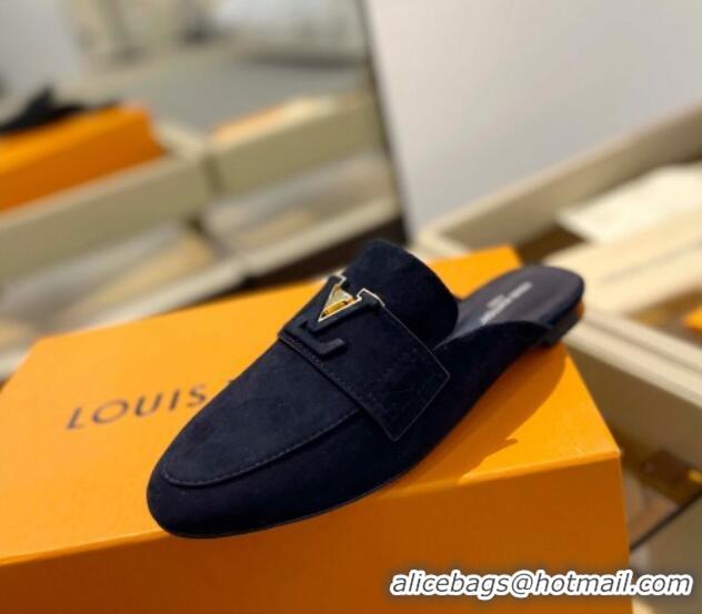 Low Cost Louis Vuitton LV Capri Mules Flat in Suede Dark Blue 1104010