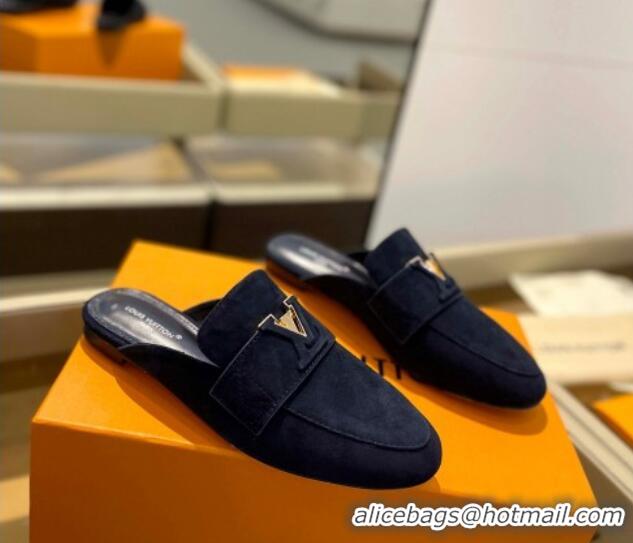 Low Cost Louis Vuitton LV Capri Mules Flat in Suede Dark Blue 1104010