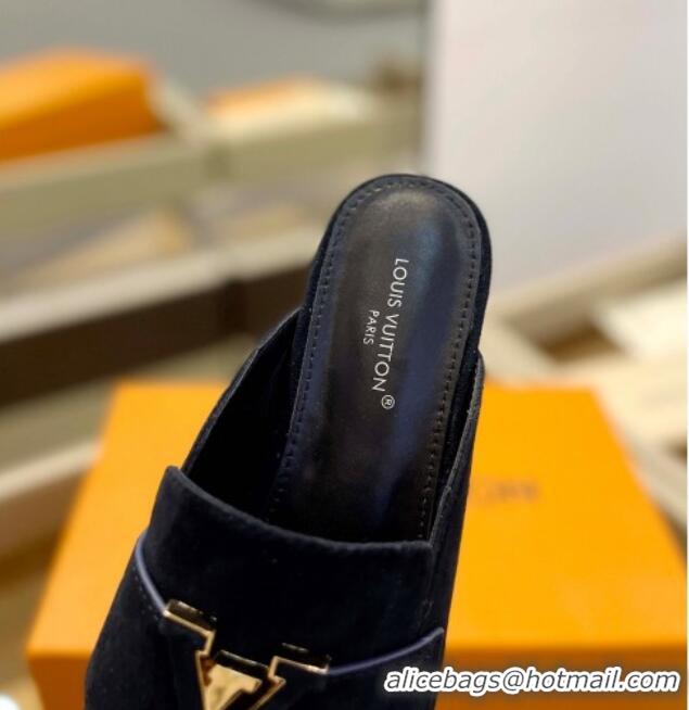 Low Cost Louis Vuitton LV Capri Mules Flat in Suede Dark Blue 1104010