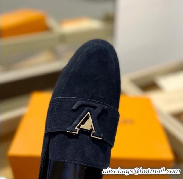 Low Cost Louis Vuitton LV Capri Mules Flat in Suede Dark Blue 1104010