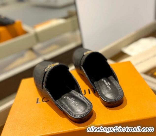 Shop Duplicate Louis Vuitton LV Capri Mules Flat in Grained Leather Black 104011