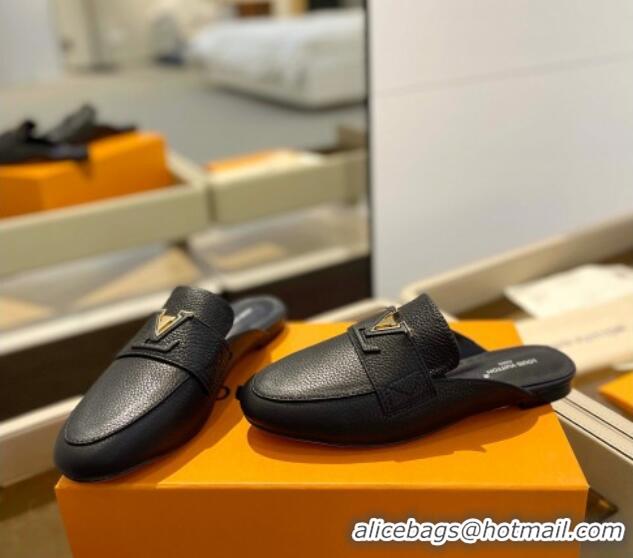 Shop Duplicate Louis Vuitton LV Capri Mules Flat in Grained Leather Black 104011