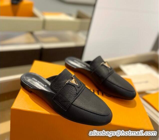 Shop Duplicate Louis Vuitton LV Capri Mules Flat in Grained Leather Black 104011