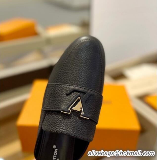 Shop Duplicate Louis Vuitton LV Capri Mules Flat in Grained Leather Black 104011