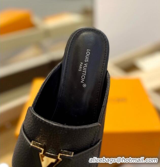 Shop Duplicate Louis Vuitton LV Capri Mules Flat in Grained Leather Black 104011