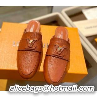 Unique Style Louis Vuitton LV Capri Mules Flat in Grained Leather Brown 104012