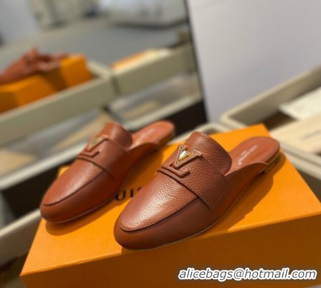 Unique Style Louis Vuitton LV Capri Mules Flat in Grained Leather Brown 104012