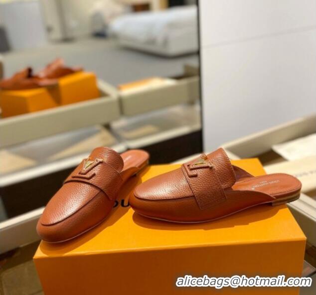 Unique Style Louis Vuitton LV Capri Mules Flat in Grained Leather Brown 104012