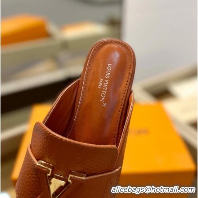 Unique Style Louis Vuitton LV Capri Mules Flat in Grained Leather Brown 104012