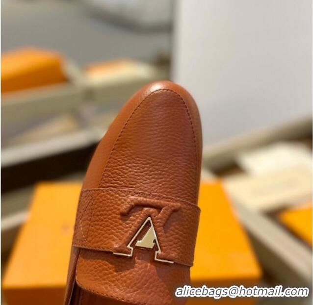 Unique Style Louis Vuitton LV Capri Mules Flat in Grained Leather Brown 104012