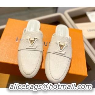 Low Price Louis Vuitton LV Capri Mules Flat in Grained Leather White 1104013