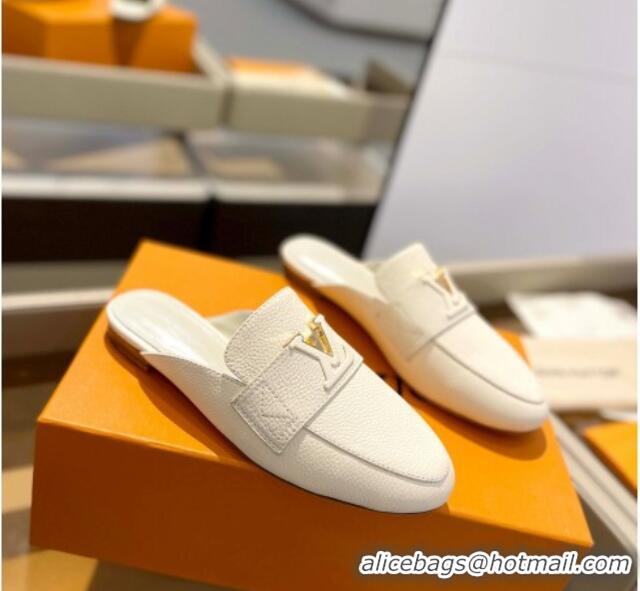 Low Price Louis Vuitton LV Capri Mules Flat in Grained Leather White 1104013