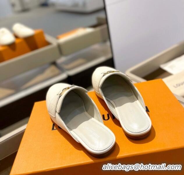 Low Price Louis Vuitton LV Capri Mules Flat in Grained Leather White 1104013