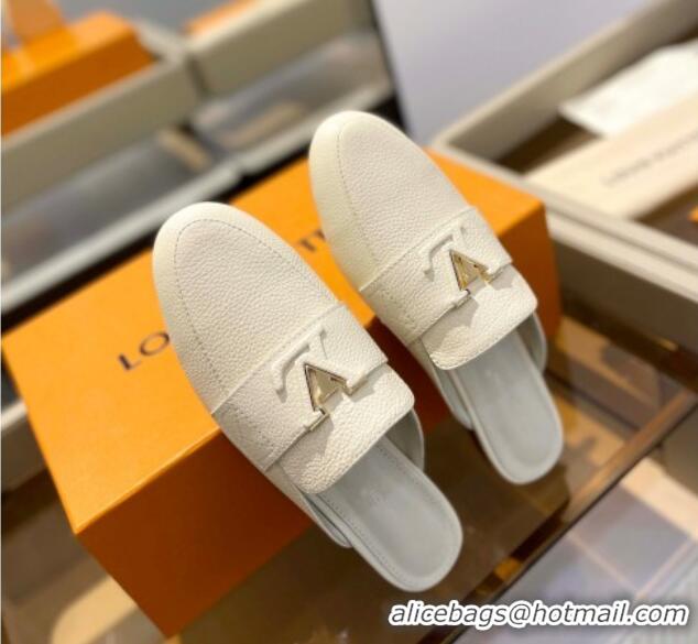 Low Price Louis Vuitton LV Capri Mules Flat in Grained Leather White 1104013