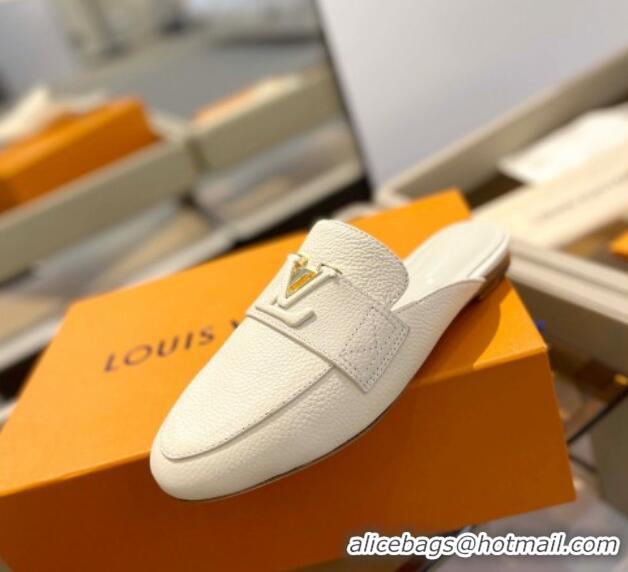 Low Price Louis Vuitton LV Capri Mules Flat in Grained Leather White 1104013