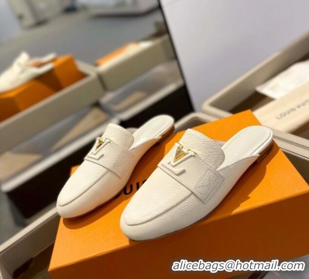 Low Price Louis Vuitton LV Capri Mules Flat in Grained Leather White 1104013