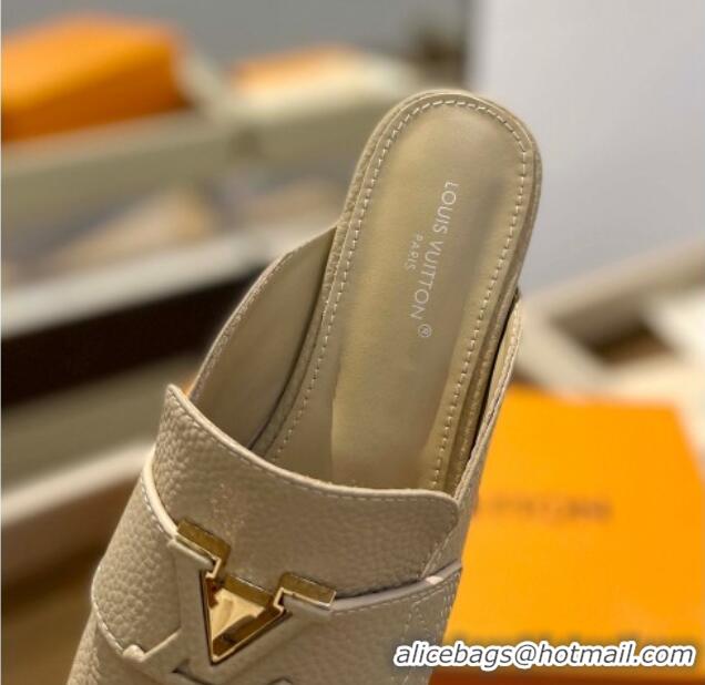 Cheap Price Louis Vuitton LV Capri Mules Flat in Grained Leather Beige 104014