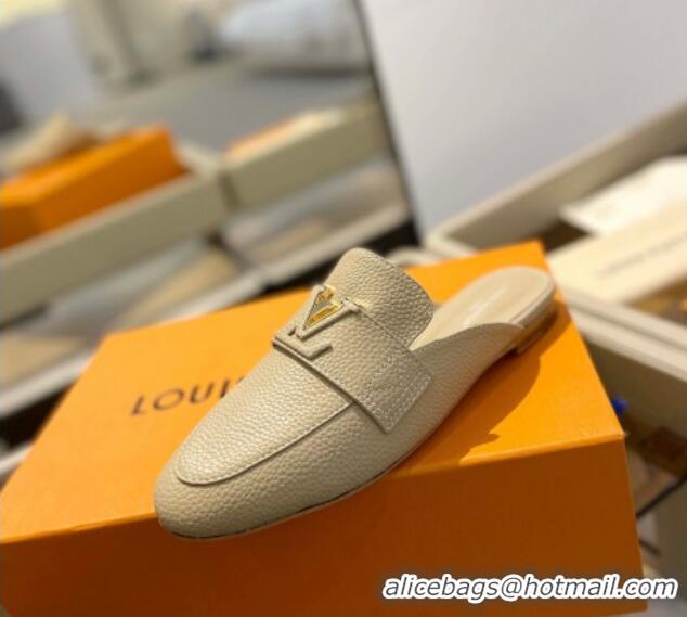 Cheap Price Louis Vuitton LV Capri Mules Flat in Grained Leather Beige 104014