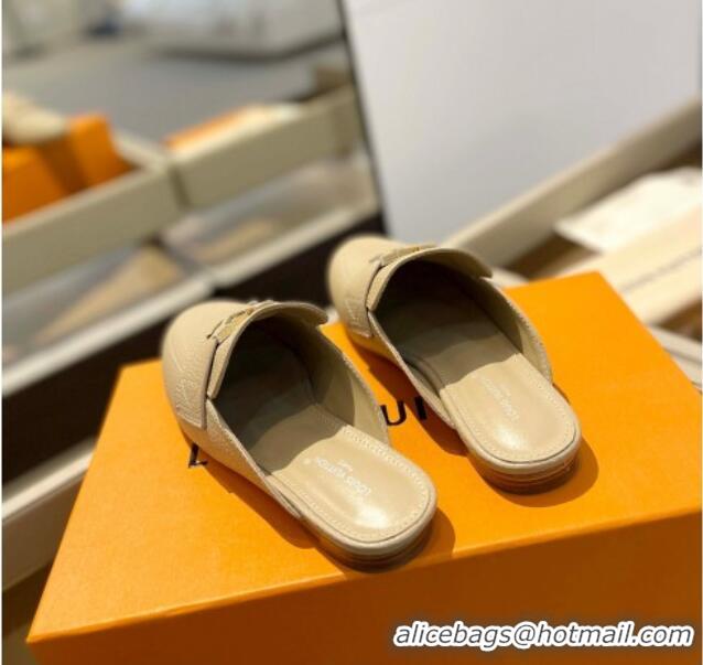 Cheap Price Louis Vuitton LV Capri Mules Flat in Grained Leather Beige 104014