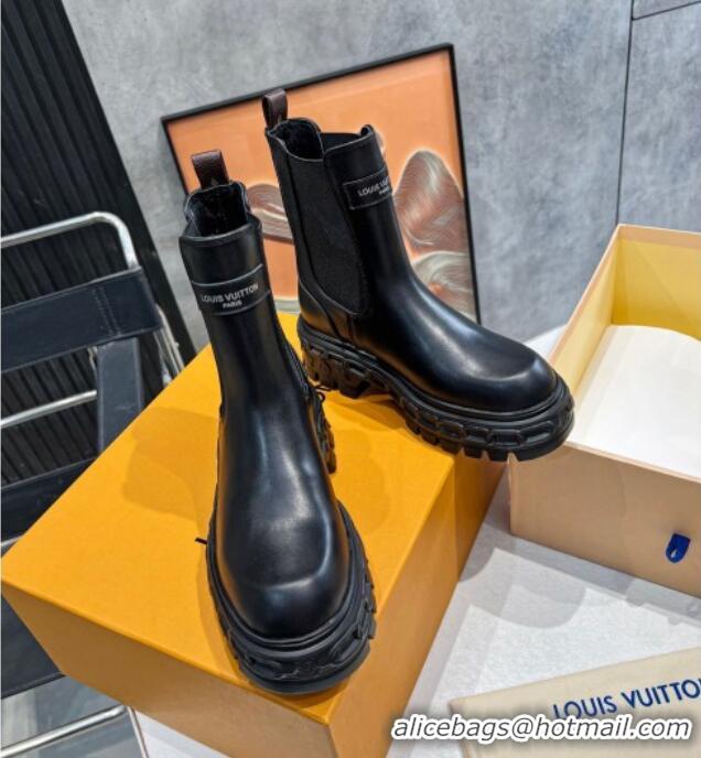 Popular Style Louis Vuitton LV Record Ankle Chelsea Boots in Calf Leather Black 104016