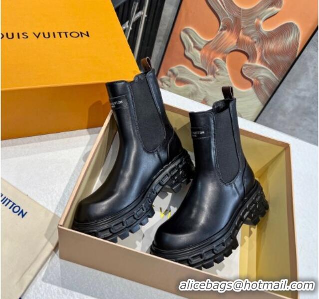 Popular Style Louis Vuitton LV Record Ankle Chelsea Boots in Calf Leather Black 104016