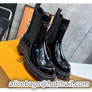 Charming Louis Vuitton LV Record Ankle Chelsea Boots in Shiny Leather Black 1104017