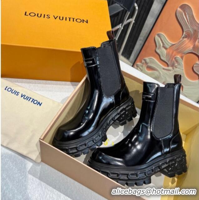 Charming Louis Vuitton LV Record Ankle Chelsea Boots in Shiny Leather Black 1104017