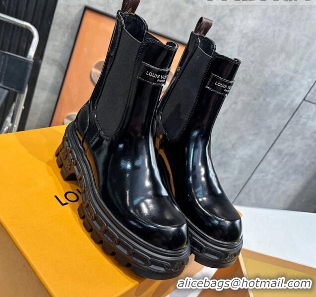 Charming Louis Vuitton LV Record Ankle Chelsea Boots in Shiny Leather Black 1104017