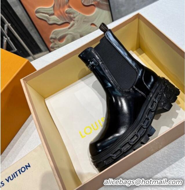 Charming Louis Vuitton LV Record Ankle Chelsea Boots in Shiny Leather Black 1104017