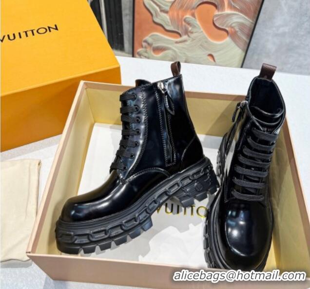 Good Quality Louis VuittonLV Record Ranger Ankle Boots in Shiny Leather Black 1104018